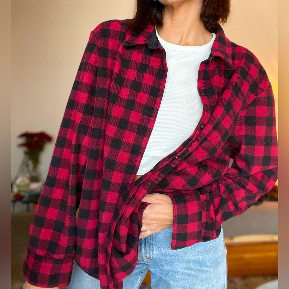 Red and black plaid button up flannel